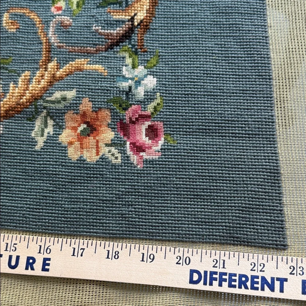 Floral Embroidered Vintage Handmade Floral Art in Blue